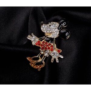 Vintage 90s Disney Minnie Mouse Crystal Rhinestone Brooch Pin
